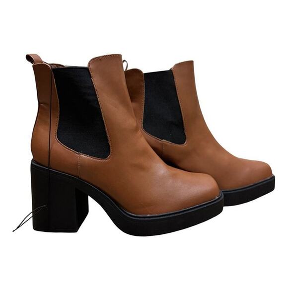 MIA Brown Leather Block Heel Ankle Boots | Chelsea Style | Size 11 - Picture 3 of 8